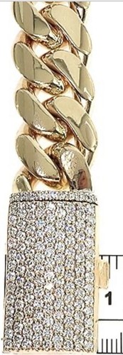 14K Miami Cuban Yellow Gold Link Chain Necklace with Diamond 5ct 15mm 24In 300g - Picture 2 of 3