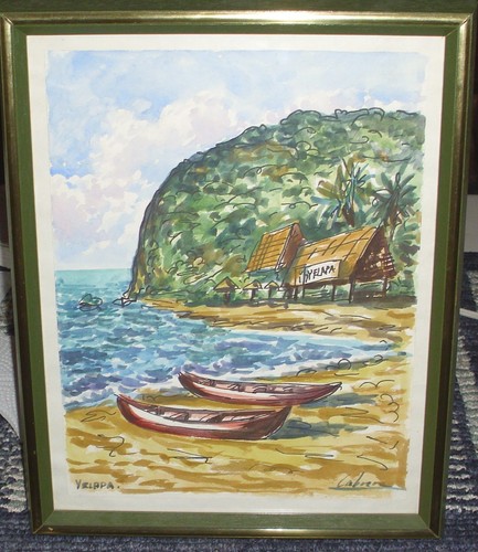 YELAPA, MEXIKO 60er JAHRE FESSELNDES AQUARELL VON LABRERA HOLZRAHMEN GLASSCHEIBE! - Bild 2 von 4