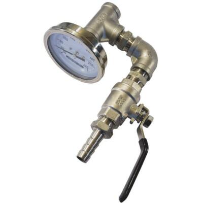 1/2'' MPT Inline Thermometer & Valve Homebrew Beer Counterflow Wort Plate Chiller