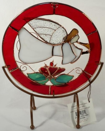 Round 3-D Stained Glass Panel - Trumpeting Angel, FREE STAND - Picture 3 of 5