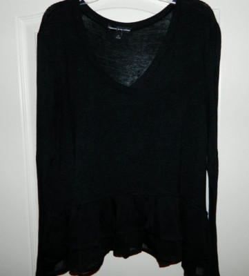 Women's Junior's Black Top w/Ruffled Sheer Hem Size Medium