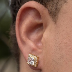 Men S Square Elegant Princess Cushion Cut 14k Gold Sterling Silver Stud Earrings Ebay