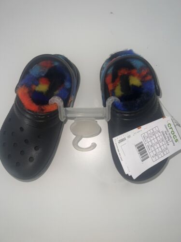 CROCS Classic Lined Spray Dye Clog Black/Multi Shoes US C10 Comfy And Cute HD4