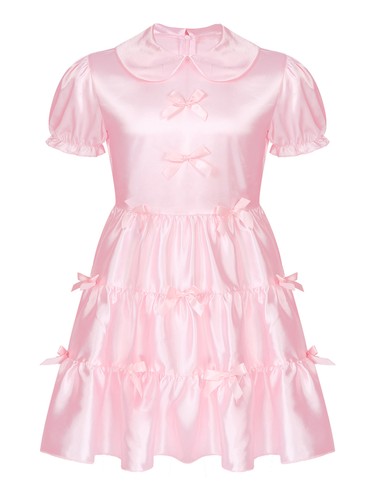 UK Sissy Men Satin French Maid Nightdress Puff Sleeve Crossdressing Nightwear - Picture 4 of 25