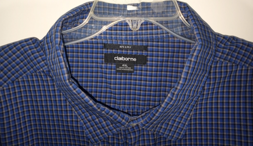😃Claiborne BLUE PLAID Long Sleeve Men Button Front Shirt 4XL 4X Large PRISTINE - Picture 4 of 5