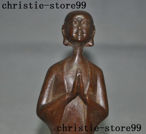 4.2" Antigua China Budismo Templo Bronce Bendición Oración Monje Budista Monje Estatua - Imagen 2 de 10