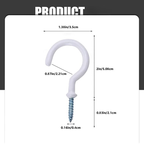 White Coated 2IN Screw-in Hooks - Multipurpose Coffee Cup Hooks for Hanging U... - Picture 2 of 9