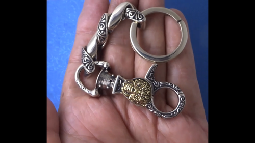 Sugar Skull Biker Keychan Designer Signed USA Made around 2010 - Video 1 of 1