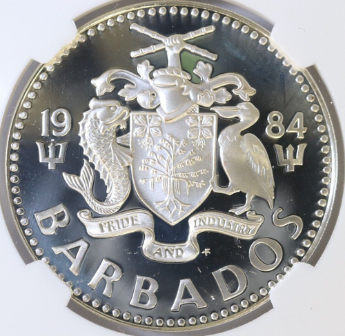 1984-FM BARBADOS SILVER $5 DOLLARS NGC PF 68 ULTRA CAMEO - Picture 3 of 3
