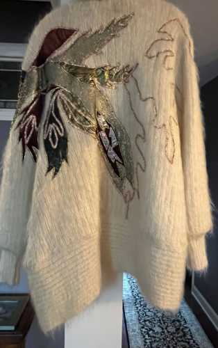 VINTAGE Oversized Embellished Mohair Sweater Coat Rare Size M Fully Lined - Picture 3 of 7