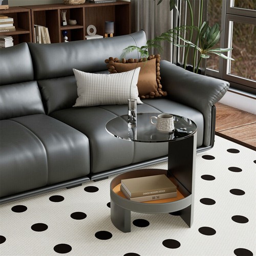 2-Tier Round Side Table for Living Room Sofa End Tables Saddle Leather Basket AU - Picture 10 of 18