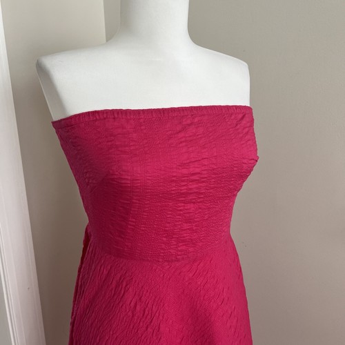 J Crew Trägerloses Midikleid 4 Fuchsia Pink Retro Preppy Struktur Resort  - Bild 9 von 12