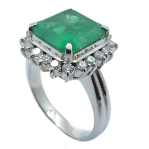 *15%OFF* FINE JEWELRY 5.44ct Emerald 0.68ct Diamond Ring US#9 PT900 Platinum - Picture 2 of 12