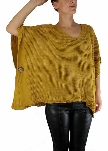 Damen Poncho Made in Italy Einheitsgröße Strick warm übergroß V-Ausschnitt - Bild 32 von 66