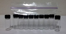 10 Small Clear Glass Vials 2 Inch x .75 Inch with Black Caps