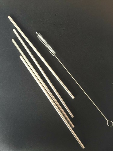 4x Stainless Steel Drinking Metal Straw Reusable Bar Straws Cleaner Brush Kit - Picture 3 of 4