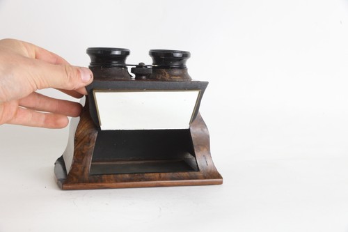 Antique 1880s Brewster Type Binocular Stereoscope Viewer Burl Wood - Foto 17 di 17