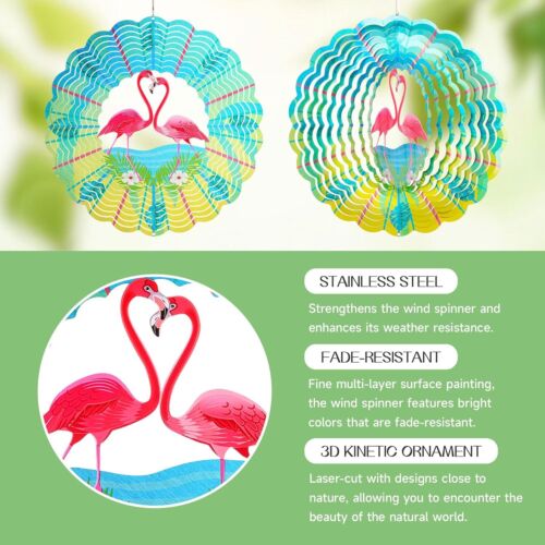 Wind Spinners Flamingo Garden Yard Decor 12-In Metal 3D Stainless Steel Hanging - Picture 3 of 8