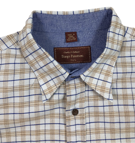 BANJO PATERSON Shirt Glo Weave Beige Checks Collared Button-Up Size L - Picture 5 of 11