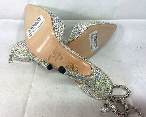 Jimmy Choo Satin Crystal Saeda 100MM Hotfix Pumps Size EU40 / US9.5 - Picture 8 of 9