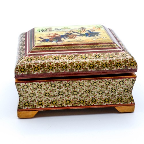 Vintage Khatam Perser Holz Türkische Schmuckschatulle Scharnier Handbemalt - Bild 11 von 15