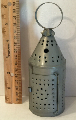 6" PRIMITIVE CANDLE PUNCH TIN - CANDLE / LANTERN     (L-19)