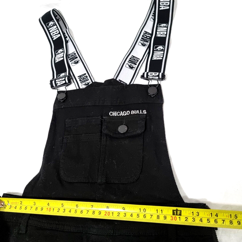 Chicago Bulls Dungaree Overalls NBA Black Denim Zip Up Knee Length Women Size XS - Picture 15 of 24