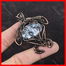 Copper Natural Pinolith Jasper Wire Wrapped Tortoise Daughter Pendant Jewelry