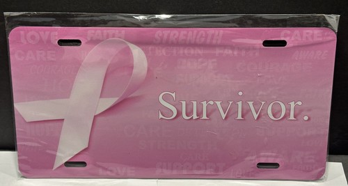SURVIVOR PINK RIBBON BREAST CANCER AWARENESS METAL NOVELTY LICENSE PLATE TAG New