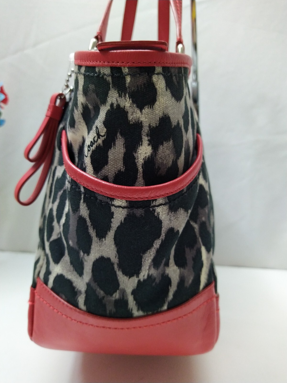 Coach Park Ocelot Leopard Print Canvas Red Leathe… - image 2