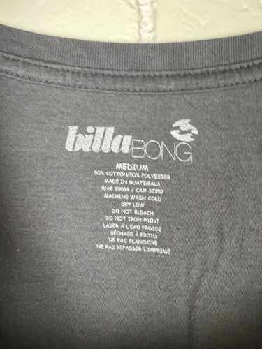 Billabong Shirt Women's Medium Gray Graphic Scoop Neck Single Pocket Stretch - Picture 15 of 16