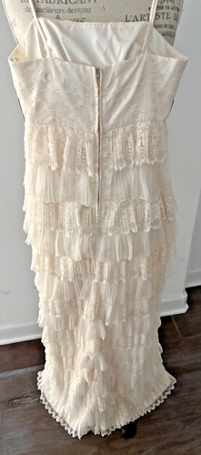 Vintage Country Look Masquerade Dress Women's 1/2 Ivory Floral Lace Lined Tiered - Picture 5 of 10