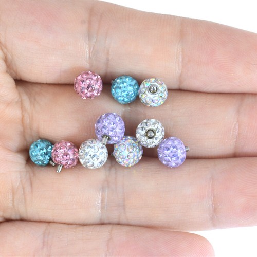 Internal Thread Round Crystal Labret Monroe Surgical Steel Lip Ring 6-12mm Bar - Picture 4 of 16