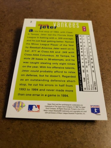 1995 Upper Deck Collector's Choice Special Edition DEREK JETER MLB Card #2 H.O.F - Picture 11 of 12