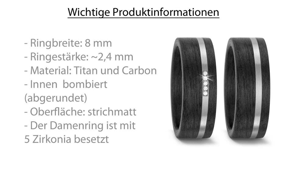 Paar Trauringe Eheringe Verlobungsringe Carbon Titanringe Partnerringe + Gravur - Bild 2 von 4