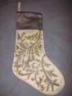 19 Inch Elegant Hand Beaded Stocking VTG gold Abstract Floral Leaf 2 Tone Sateen