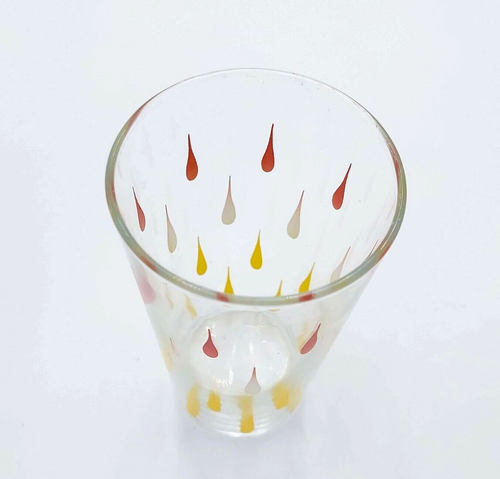 Tear Drop Decorated Tumbler-Yellow-White-Red-Mid-Century Drinking Glass Vintage - Imagen 3 de 4
