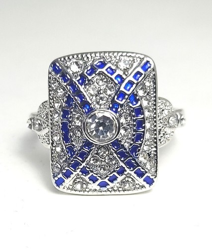 Gorgeous Art Deco Vintage Style Platinum FN Lab Created Diamond & Sapphire Ring