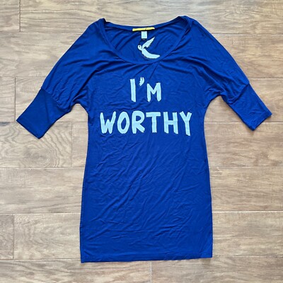 NWT Catherine Malandrino + Mary J. Blige Shirt Size S ''I'm Worthy'' Blue/White