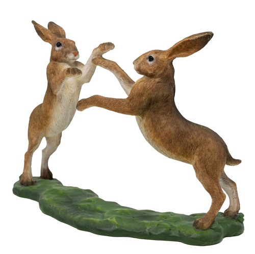 SALE Twin Hares Ornament Natural Colour Hare Ornament Sculpture Statue Figurine - Picture 6 of 10