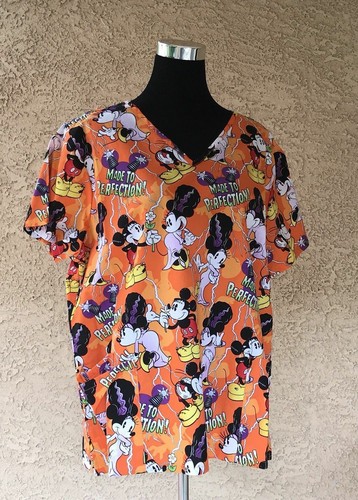 XL Scrub Top New Mickey And Minnie Halloween Scrubs Frankenstein Bride Disney - Picture 9 of 11