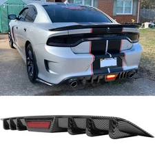 For Dodge Charger SXT R/T SRT Carbon Fiber Rear Bumper Diffuser LED Brake Light