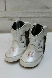 Old-West-Infant-Poppets-Cowboy-Boots-White-w-Blue-amp-Pink-Hearts-Style-10044