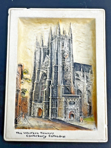 OSBORNE IVOREX Plaque - The Western Towers Canterbury Cathedral, Antique 8” x 6" - Picture 1 of 5