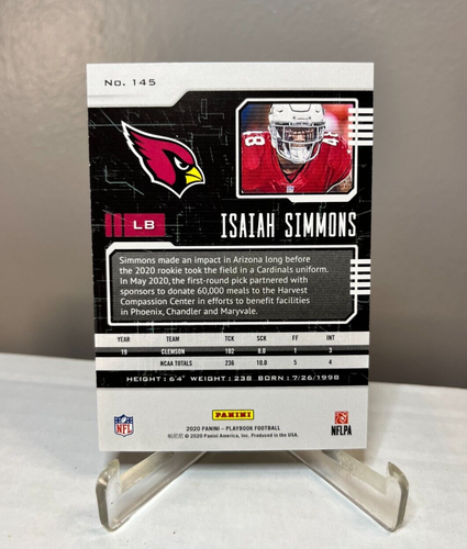 2020 Panini Playbook - Isaiah Simmons Rookie SP \49 - CARDINALS RC - Short Print - Picture 2 of 2