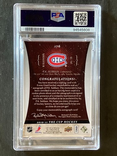 Coppa ponte superiore 2010-11 p.k. Subban RC Auto Patch #/99 PSA 7 - Foto 2 di 2