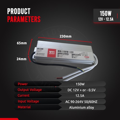 Transformador de potencia LED controlador de CA 176/264V a CC 12V impermeable IP67Ultra delgado 12V - Imagen 37 de 40
