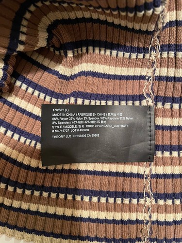 Theory Brown Striped Full Zip Cropped Cardigan Sweater Top Sz L - Picture 7 of 10