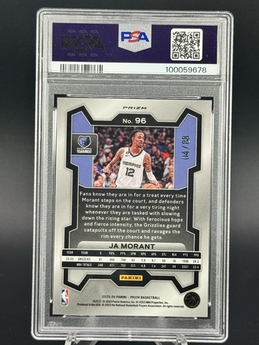 2023-24 Panini Prizm Ja Morant PSA 10 GEM Prizms Multi Wave #4/88 #96 Grizzlies - Picture 2 of 3