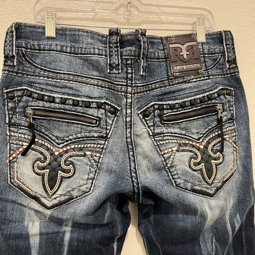 NWT Rock Revival Mens Montell Biker Moto Distressed Jeans Skull Size 33x31 - Picture 14 of 21